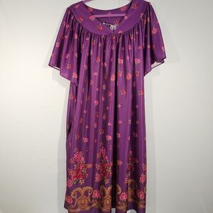 Vintage 90s Anthony Richards Kaftan Womens 2X Purple Floral House Dress MuuMuu